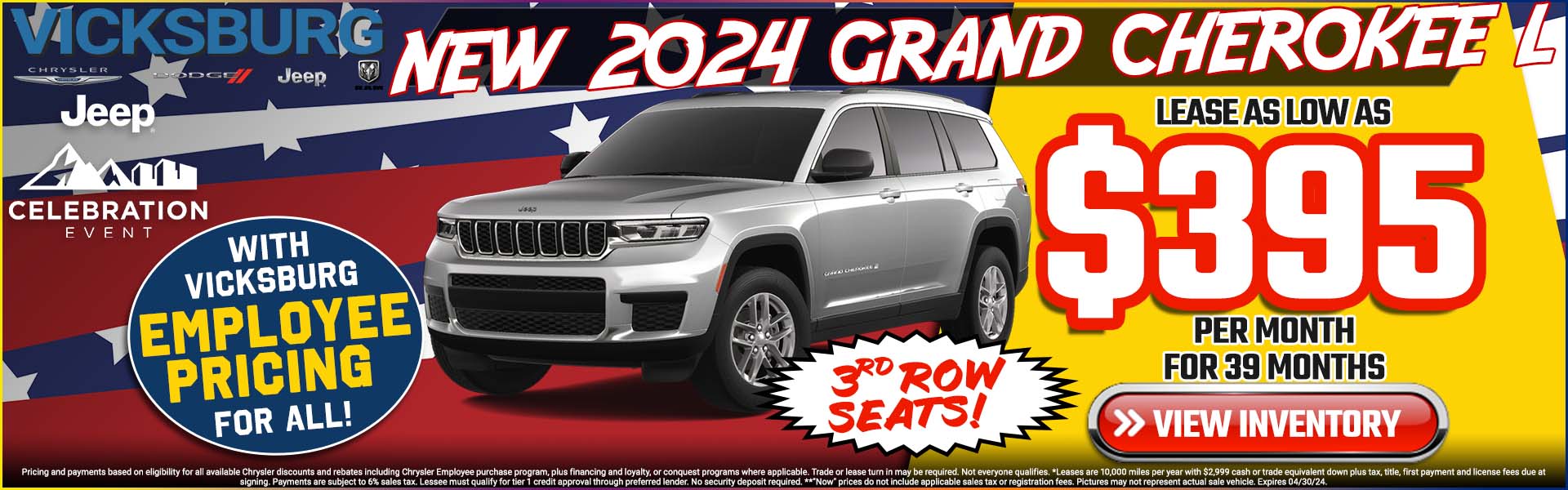  2024 Grand Cherokee L $395 per month for 39 months