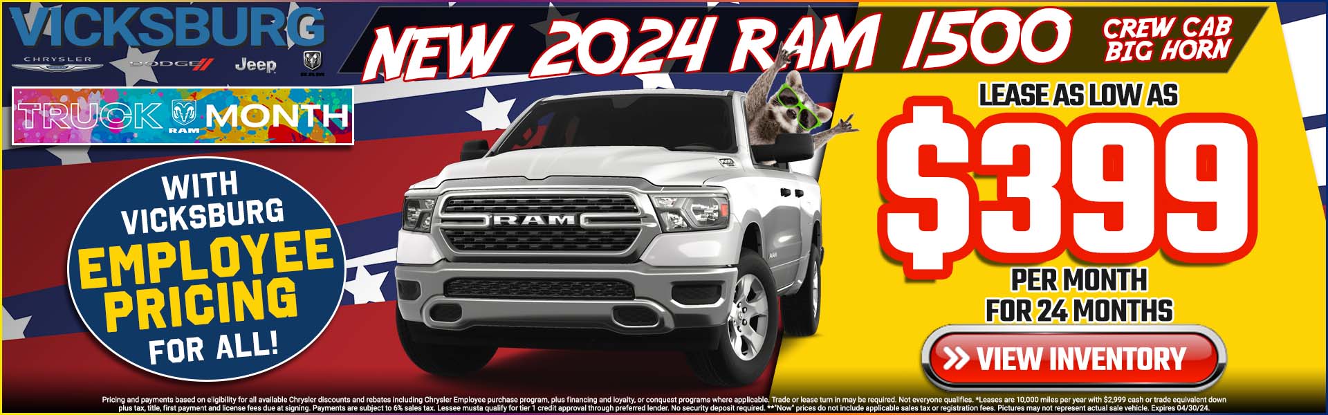  2024 Ram 1500 Crew Cab Big Horn $399 per month for 24 month