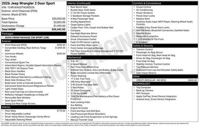 2026 Jeep Wrangler WRANGLER 2-DOOR SPORT