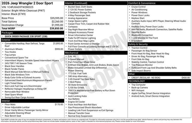 2026 Jeep Wrangler WRANGLER 2-DOOR SPORT