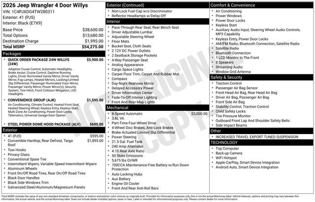 2026 Jeep Wrangler WRANGLER 4-DOOR WILLYS