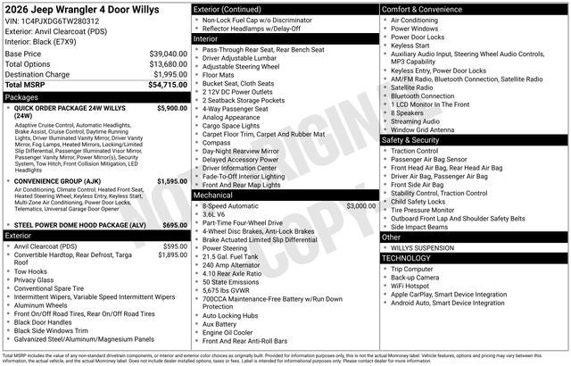 2026 Jeep Wrangler WRANGLER 4-DOOR WILLYS