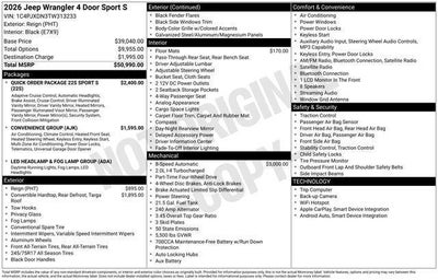 2026 Jeep Wrangler WRANGLER 4-DOOR SPORT S