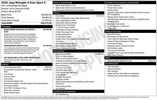 2026 Jeep Wrangler WRANGLER 4-DOOR SPORT S