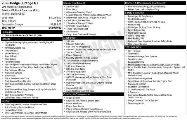 2026 Dodge Durango DURANGO GT AWD