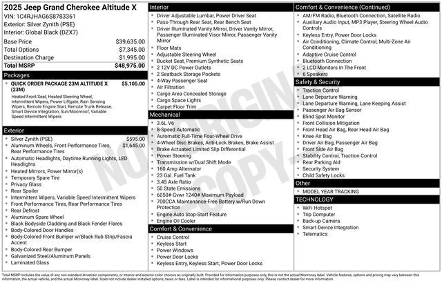 2025 Jeep Grand Cherokee GRAND CHEROKEE ALTITUDE X 4X4