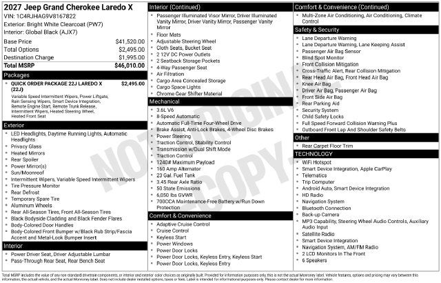 2027 Jeep Grand Cherokee GRAND CHEROKEE LAREDO X 4X4