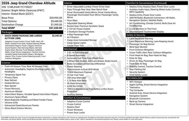 2026 Jeep Grand Cherokee GRAND CHEROKEE LAREDO ALTITUDE 4X4