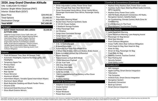 2026 Jeep Grand Cherokee GRAND CHEROKEE ALTITUDE 4X4