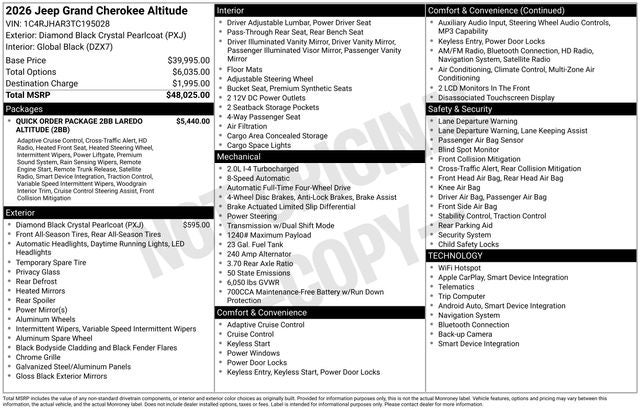 2026 Jeep Grand Cherokee GRAND CHEROKEE ALTITUDE 4X4