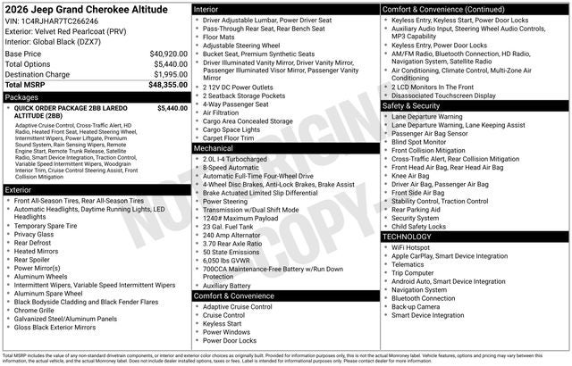 2026 Jeep Grand Cherokee GRAND CHEROKEE LAREDO ALTITUDE 4X4