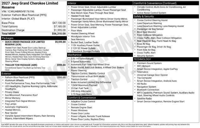 2027 Jeep Grand Cherokee GRAND CHEROKEE LIMITED RESERVE 4X4