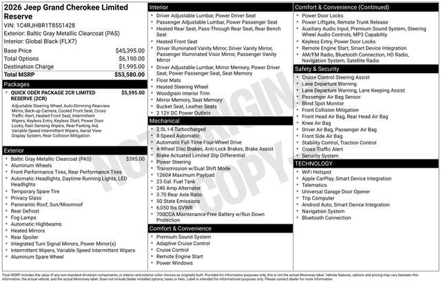 2026 Jeep Grand Cherokee GRAND CHEROKEE LIMITED RESERVE 4X4