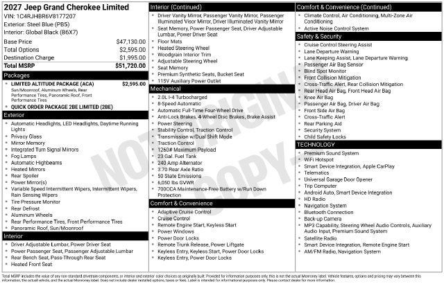 2027 Jeep Grand Cherokee GRAND CHEROKEE LIMITED 4X4