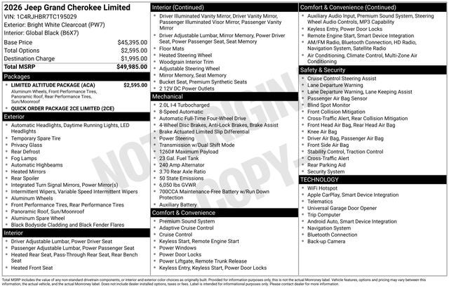 2026 Jeep Grand Cherokee GRAND CHEROKEE LIMITED 4X4