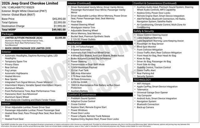 2026 Jeep Grand Cherokee GRAND CHEROKEE LIMITED 4X4