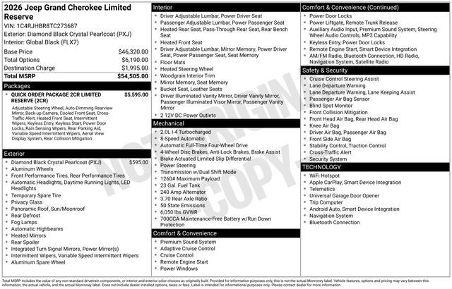 2026 Jeep Grand Cherokee GRAND CHEROKEE LIMITED RESERVE 4X4