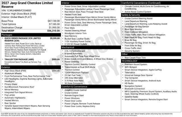 2027 Jeep Grand Cherokee GRAND CHEROKEE LIMITED RESERVE 4X4