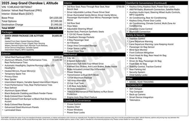 2025 Jeep Grand Cherokee GRAND CHEROKEE L ALTITUDE 4X4