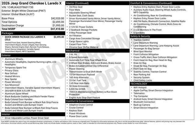 2026 Jeep Grand Cherokee GRAND CHEROKEE L LAREDO X 4X4