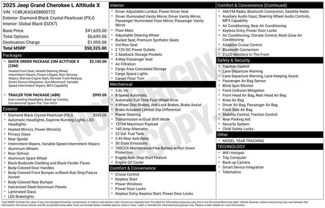 2025 Jeep Grand Cherokee GRAND CHEROKEE L ALTITUDE X 4X4