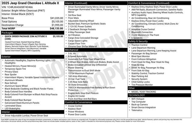 2025 Jeep Grand Cherokee GRAND CHEROKEE L ALTITUDE X 4X4