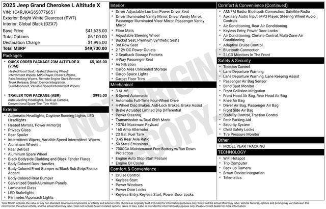 2025 Jeep Grand Cherokee GRAND CHEROKEE L ALTITUDE X 4X4