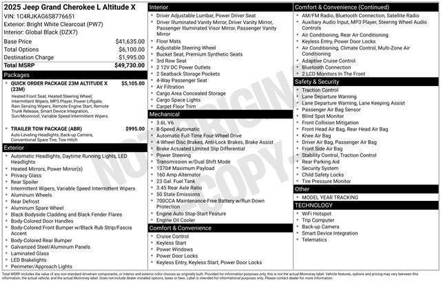 2025 Jeep Grand Cherokee GRAND CHEROKEE L ALTITUDE X 4X4