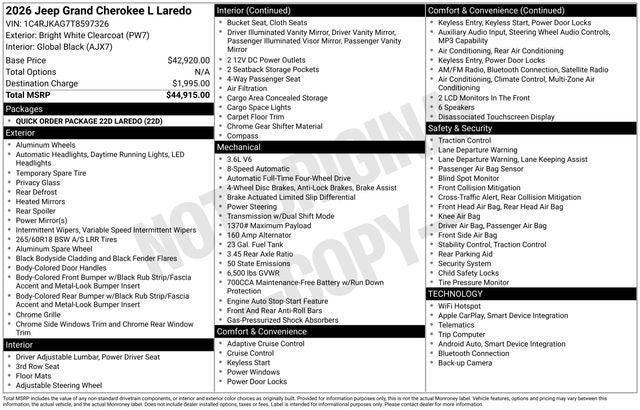2026 Jeep Grand Cherokee GRAND CHEROKEE L LAREDO 4X4