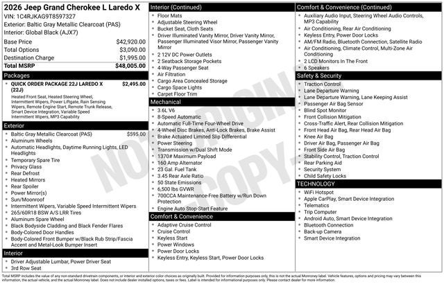 2026 Jeep Grand Cherokee GRAND CHEROKEE L LAREDO X 4X4