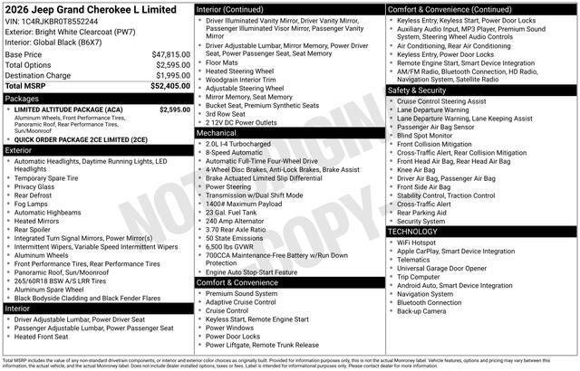 2026 Jeep Grand Cherokee GRAND CHEROKEE L LIMITED 4X4