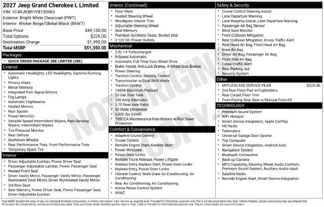 2027 Jeep Grand Cherokee GRAND CHEROKEE L LIMITED 4X4