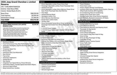 2026 Jeep Grand Cherokee GRAND CHEROKEE L LIMITED RESERVE 4X4
