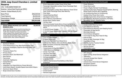 2026 Jeep Grand Cherokee GRAND CHEROKEE L LIMITED RESERVE 4X4