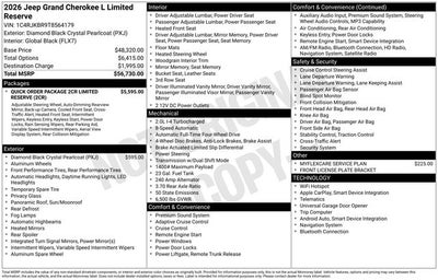 2026 Jeep Grand Cherokee GRAND CHEROKEE L LIMITED RESERVE 4X4