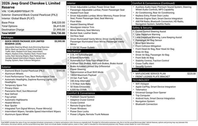 2026 Jeep Grand Cherokee GRAND CHEROKEE L LIMITED RESERVE 4X4