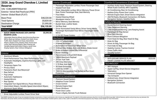2026 Jeep Grand Cherokee GRAND CHEROKEE L LIMITED RESERVE 4X4