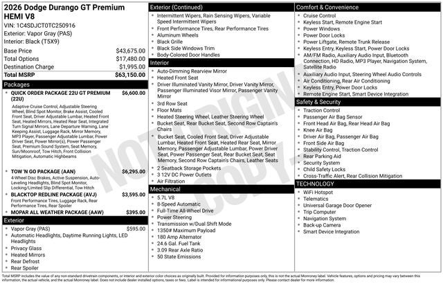 2026 Dodge Durango DURANGO GT PREMIUM AWD HEMI V8