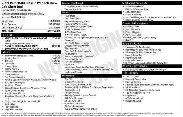 2021 RAM 1500 Classic Warlock Crew Cab 4x4 5'7' Box
