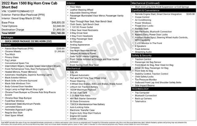 2022 RAM 1500 Big Horn Crew Cab 4x4 5'7' Box