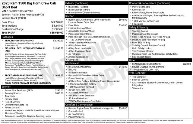 2023 RAM 1500 Big Horn Crew Cab 4x4 5'7' Box