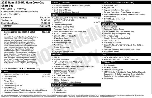 2023 RAM 1500 Big Horn Crew Cab 4x4 5'7' Box