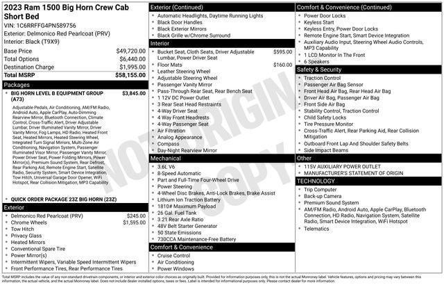 2023 RAM 1500 Big Horn Crew Cab 4x4 5'7' Box