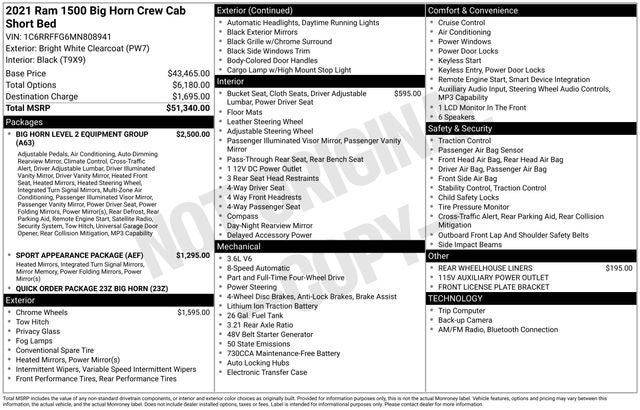 2021 RAM 1500 Big Horn Crew Cab 4x4 5'7' Box