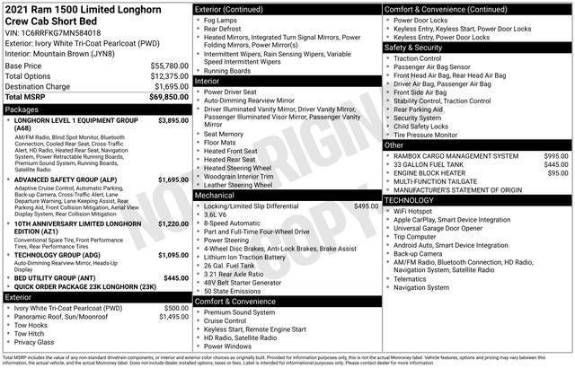 2021 RAM 1500 Limited Longhorn Crew Cab 4x4 5'7' Box