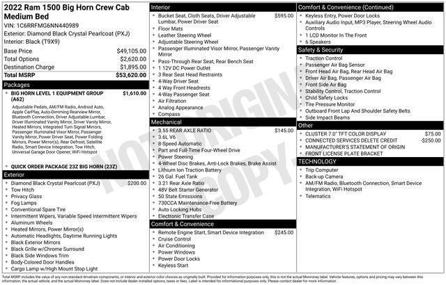 2022 RAM 1500 Big Horn Crew Cab 4x4 6'4' Box