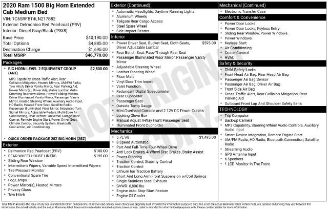 2020 RAM 1500 Big Horn Quad Cab 4x4 6'4' Box