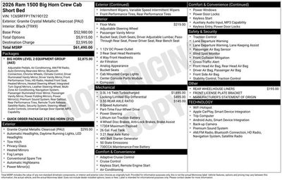 2026 RAM Ram 1500 RAM 1500 BIG HORN CREW CAB 4X4 5'7' BOX