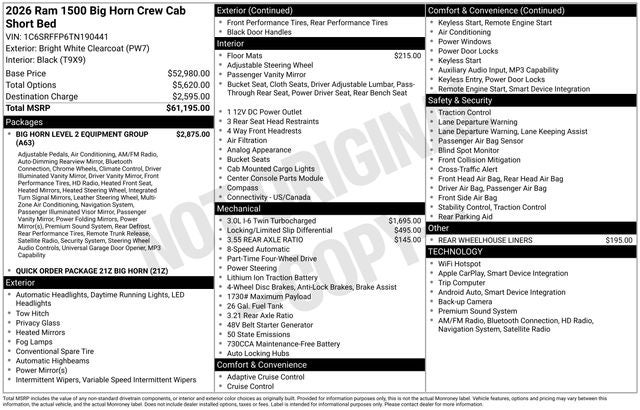 2026 RAM Ram 1500 RAM 1500 BIG HORN CREW CAB 4X4 5'7' BOX