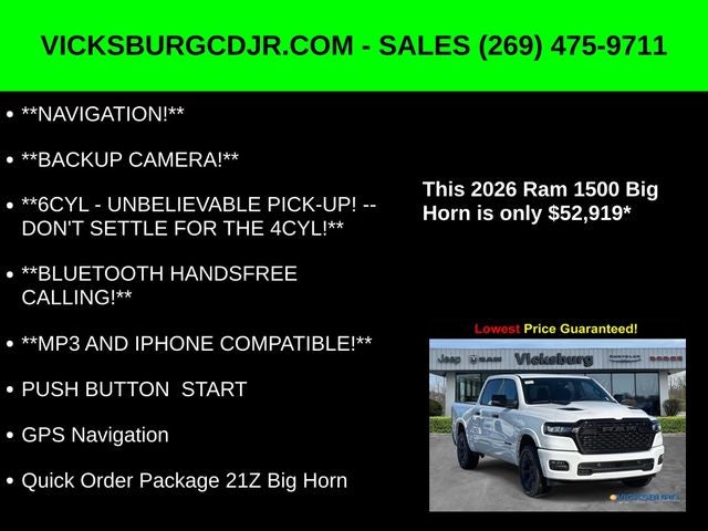2026 RAM Ram 1500 RAM 1500 BIG HORN CREW CAB 4X4 5'7' BOX